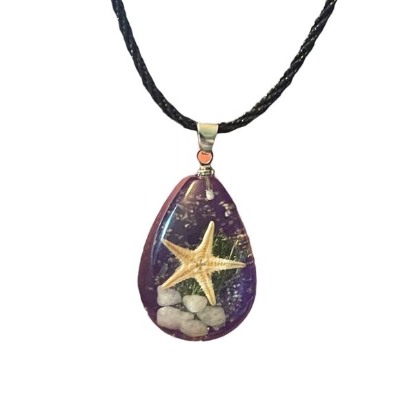 Starfish Purple Acrylic Satin Cord Necklace - Picture 1 of 6